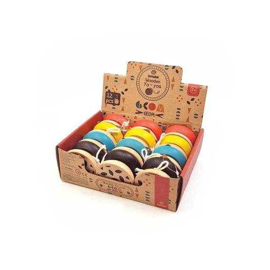 WOODEN YO-YO ‘GEOM’ (1 DISPLAY WITH 12 PCS, 4 DESIGNS)