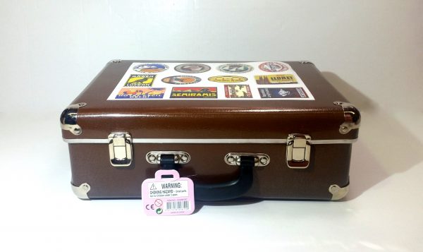 Large Brown Travel Suitcase with Hotel Stickers