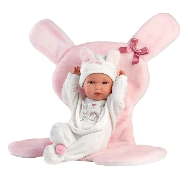 Llorens articulated doll 35 cm – Bimba with bunny-shaped changing cushion