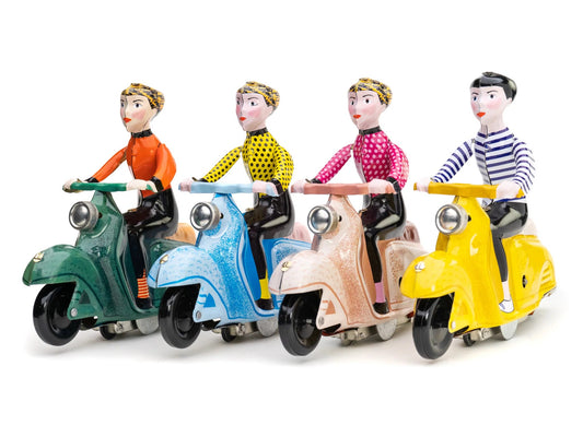 GIRL ON SCOOTER tin toy – green NEW BOX