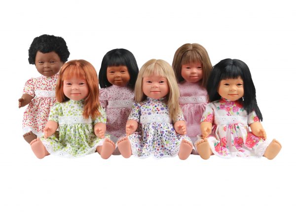 DOLL WITH DOWN SYNDROME AFRICAN GIRL WITH LONG CURLEY HAIR 40 CM