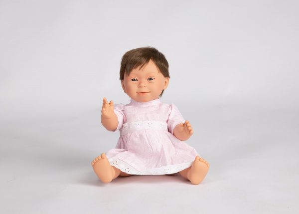 Dolls with Down Syndrome features- Baby doll girl 40 cm BRUNETTE SHORT HAIR
