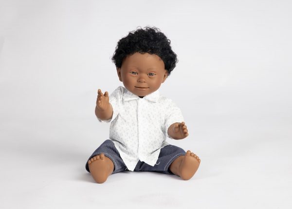 BABY DOLL WITH DOWN SYNDROME FEATURES 40 CM AFRICAN BOY