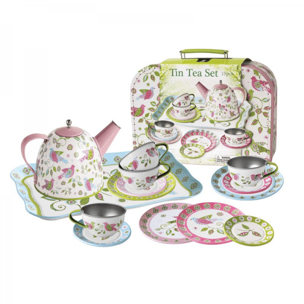 1Tin Tea Set suitcase Bird Design