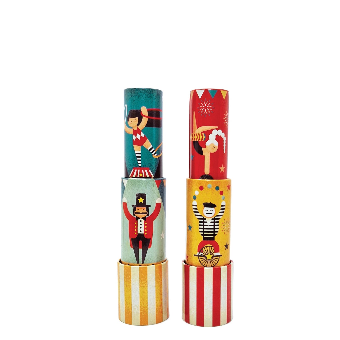 TIN TELESCOPIC KALEIDOSCOPES ‘CIRCUS’ (1 DISPLAY WITH 12 PCS, 2 DESIGNS)