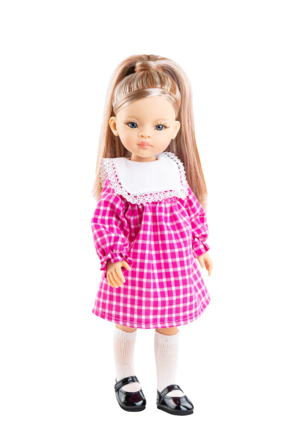 Las Amigas Doll – Cassandra with pink plaid dress – Paola Reina  32 cm