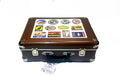 Large Brown Travel Suitcase with Hotel Stickers