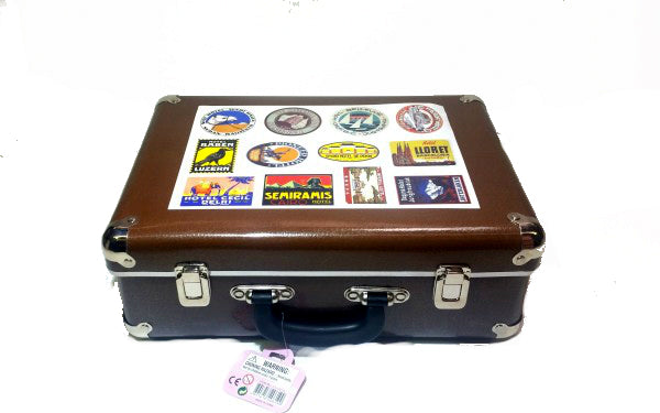 Large Brown Travel Suitcase with Hotel Stickers