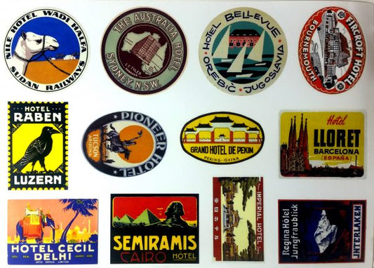 Large Brown Travel Suitcase with Hotel Stickers