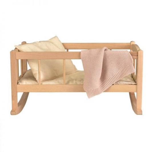 WOODEN CRADLE WITH KNITTED BLANKET