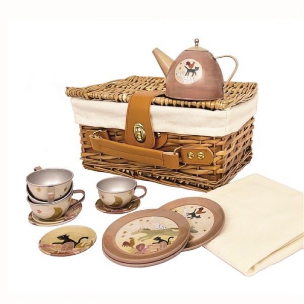 Egmont – TIN TEA SET MUSICIANS OF BREMEN IN A WICKER BASKET