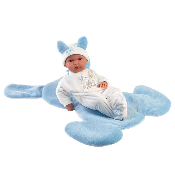 Llorens articulated doll 35 cm –Bimbo with bunny-shaped changing cushion