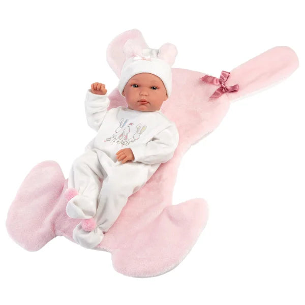 Llorens articulated doll 35 cm –  Bimba with bunny-shaped changing cushion
