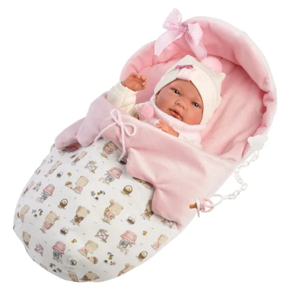 Llorens articulated doll 40 cm – Nica baby with pink bag