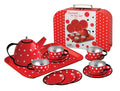 TIN TEA SET RED POLKADOT IN RED SUITCASE