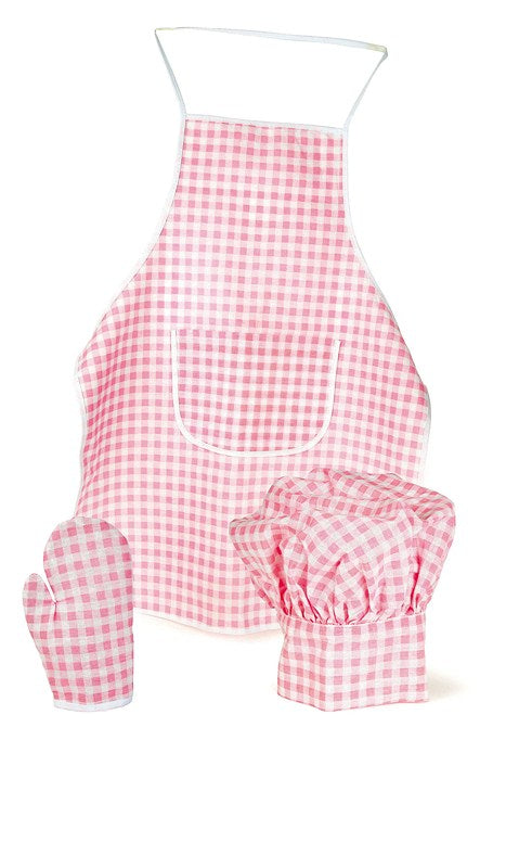 Apron, glove and cooking hat Pink Vichy