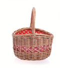 Wicker Small Round Basket with Red & White Spotty Lining
