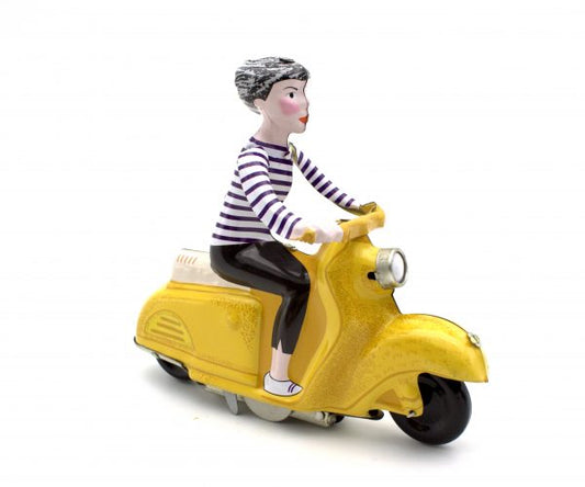 GIRL ON SCOOTER tin toy – yellow