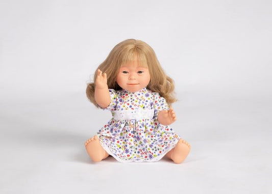 DOLLS WITH DOWN SYNDROME FEATURES -GIRL BLONDE LONG HAIR 40 CM