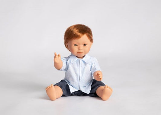 BABY DOLL WITH DOWN SYNDROME FEATURES 40 CM BOY RED HEAD