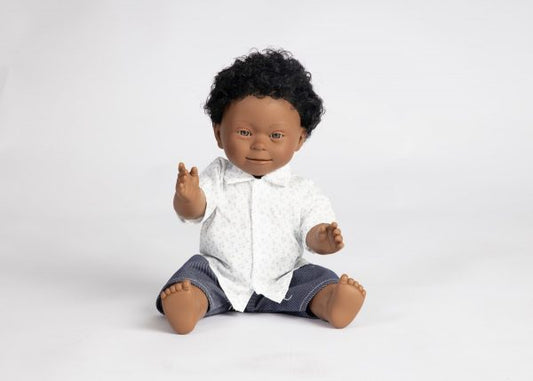 BABY DOLL WITH DOWN SYNDROME FEATURES 40 CM AFRICAN BOY